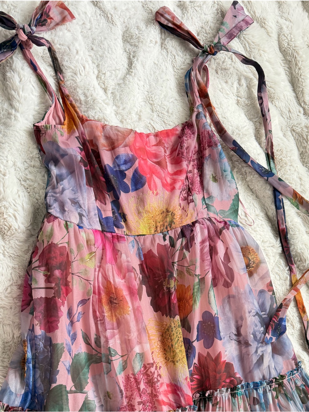 Alahna Tie Strap Floral Maxi Dress in a tiered, square neckline and bow straps. - Picture 2 of 8